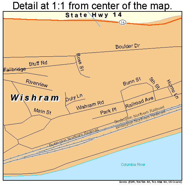 Wishram, Washington road map detail