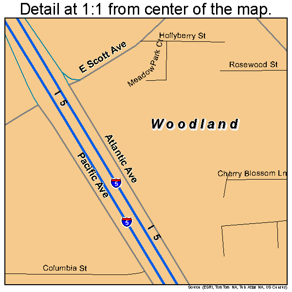 Woodland, Washington road map detail
