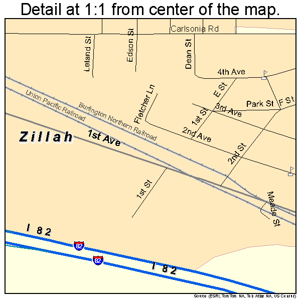 Zillah, Washington road map detail