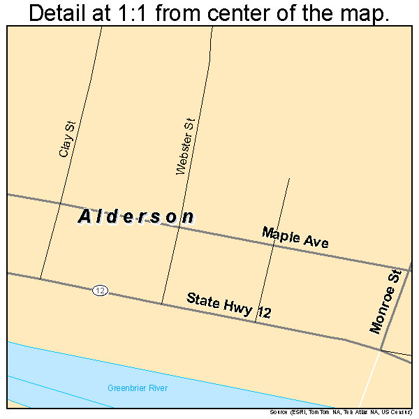 Alderson, West Virginia road map detail