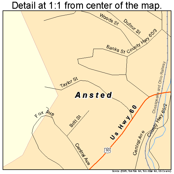 Ansted, West Virginia road map detail