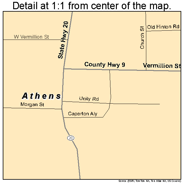 Athens, West Virginia road map detail