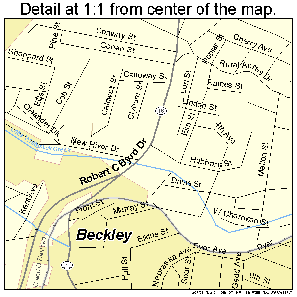 Beckley, West Virginia road map detail