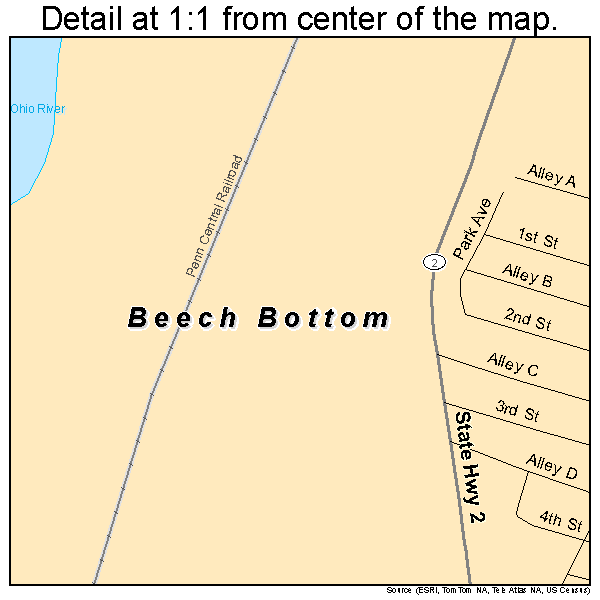 Beech Bottom, West Virginia road map detail