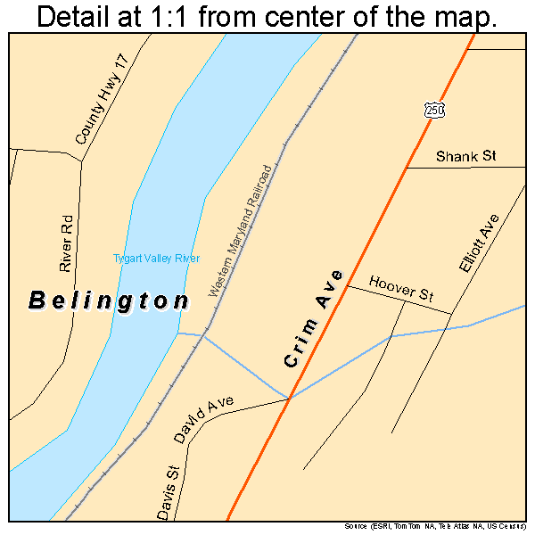 Belington, West Virginia road map detail