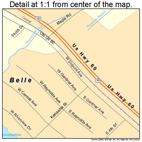 Belle, West Virginia road map detail