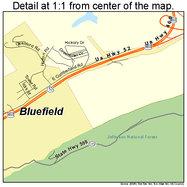 Bluefield, West Virginia road map detail