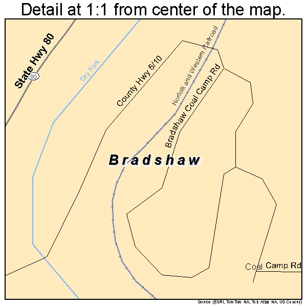 Bradshaw, West Virginia road map detail