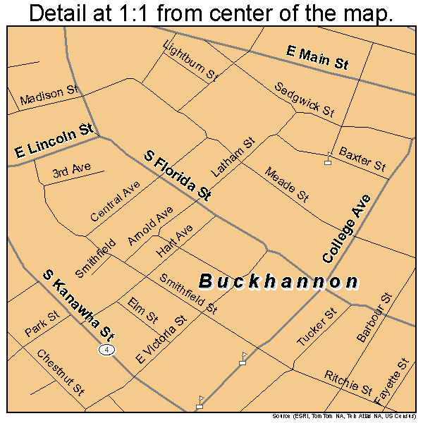 Buckhannon, West Virginia road map detail