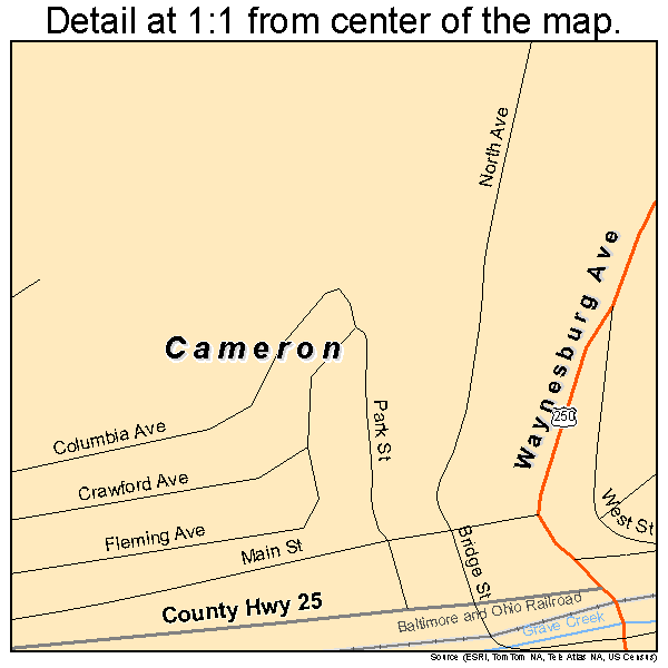 Cameron, West Virginia road map detail