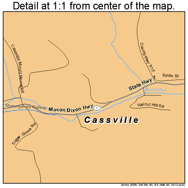 Cassville, West Virginia road map detail