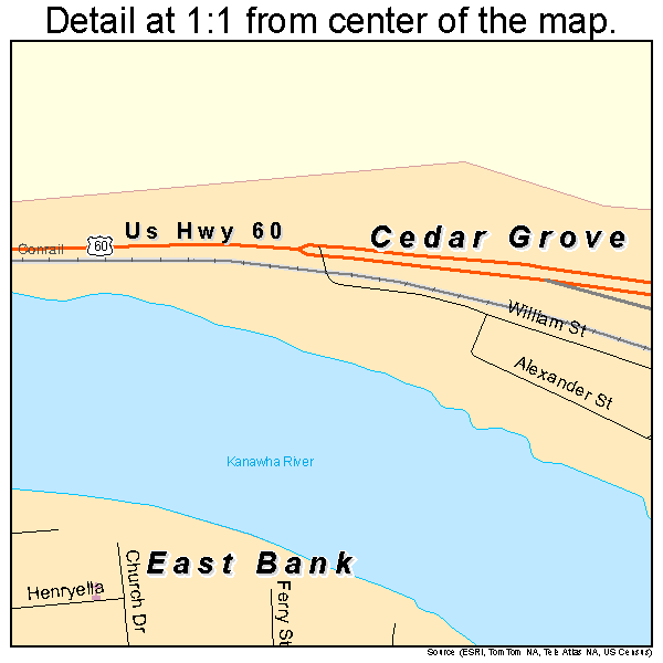 Cedar Grove, West Virginia road map detail