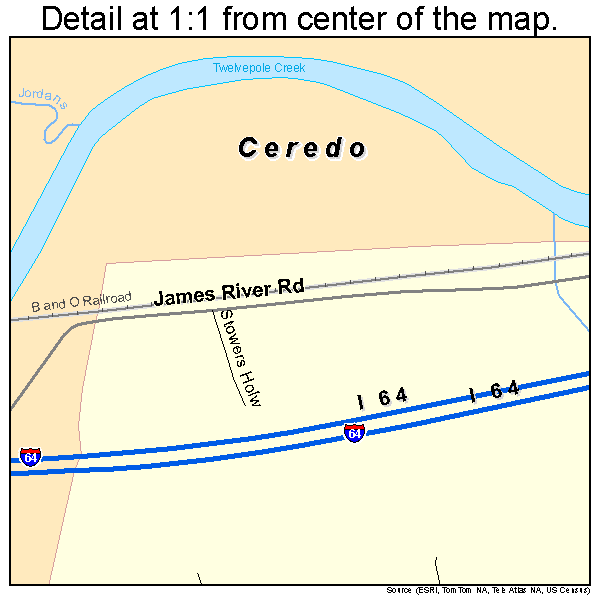 Ceredo, West Virginia road map detail
