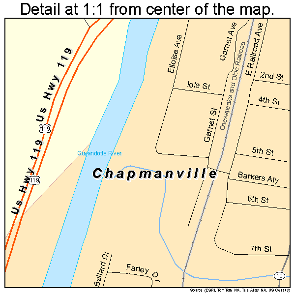 Chapmanville, West Virginia road map detail