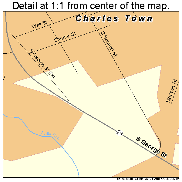 Charles Town, West Virginia road map detail