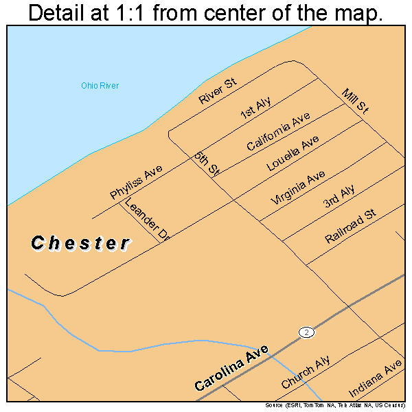 Chester, West Virginia road map detail