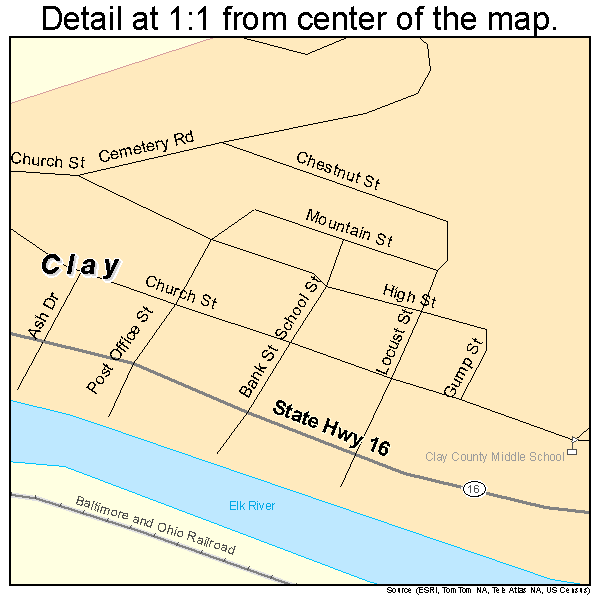 Clay, West Virginia road map detail