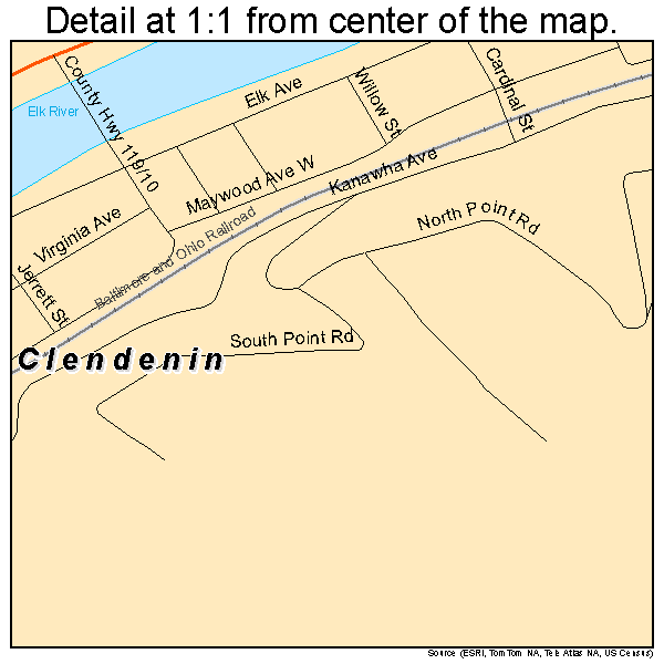 Clendenin, West Virginia road map detail