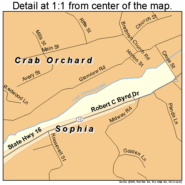 Crab Orchard, West Virginia road map detail