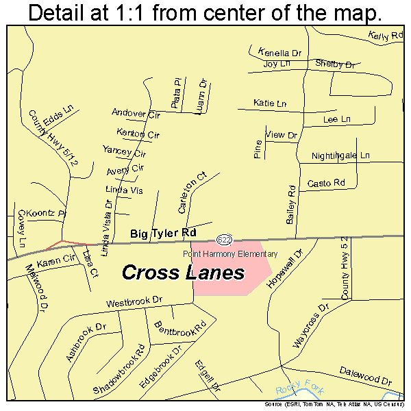 Cross Lanes, West Virginia road map detail