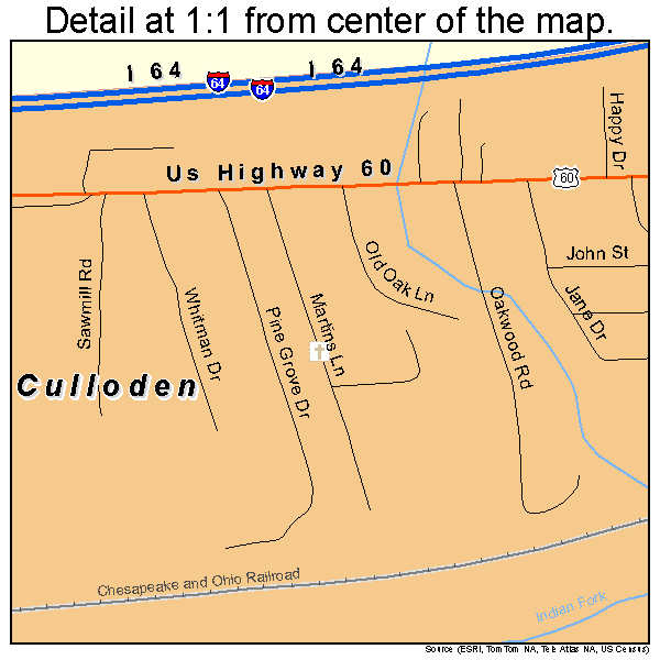 Culloden, West Virginia road map detail