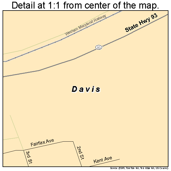 Davis, West Virginia road map detail