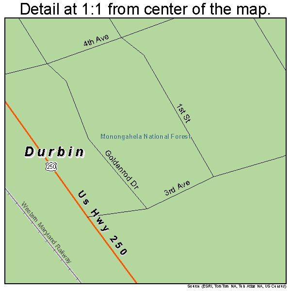 Durbin, West Virginia road map detail