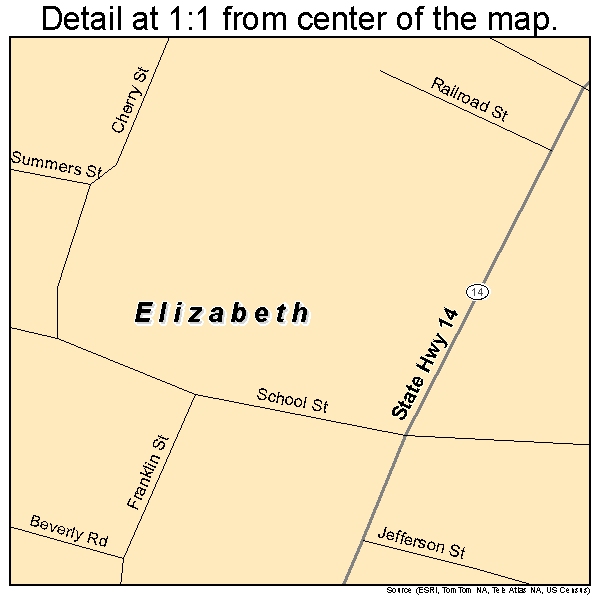 Elizabeth, West Virginia road map detail