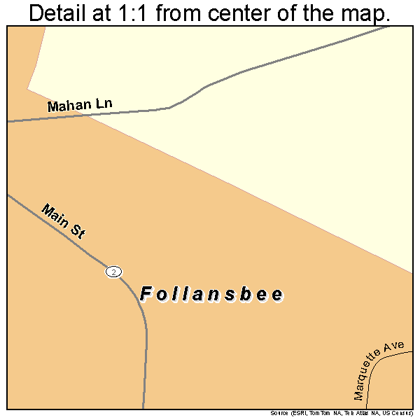 Follansbee, West Virginia road map detail