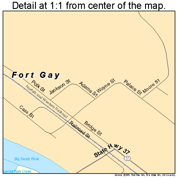 Fort Gay, West Virginia road map detail