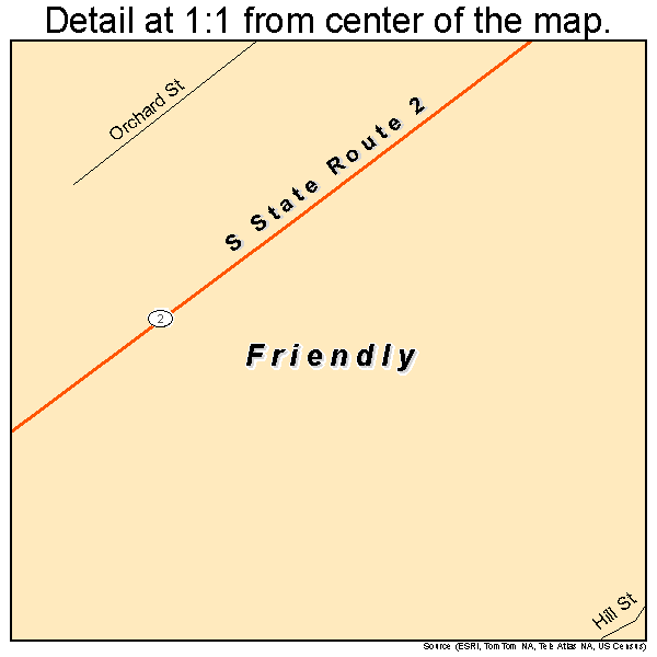 Friendly, West Virginia road map detail