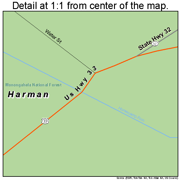 Harman, West Virginia road map detail