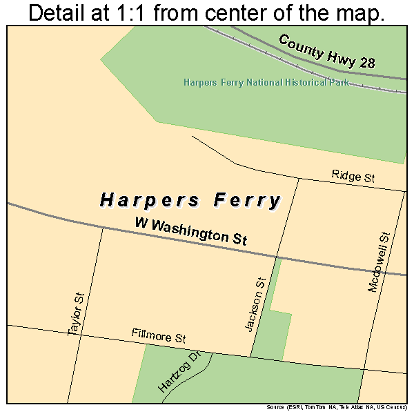 Harpers Ferry, West Virginia road map detail