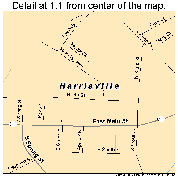 Harrisville, West Virginia road map detail