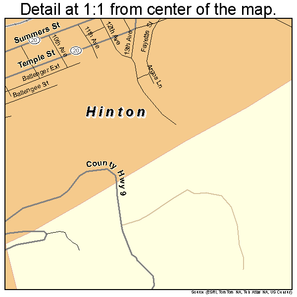 Hinton, West Virginia road map detail