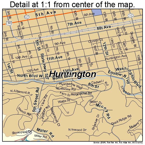 Huntington, West Virginia road map detail