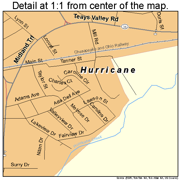 Hurricane, West Virginia road map detail