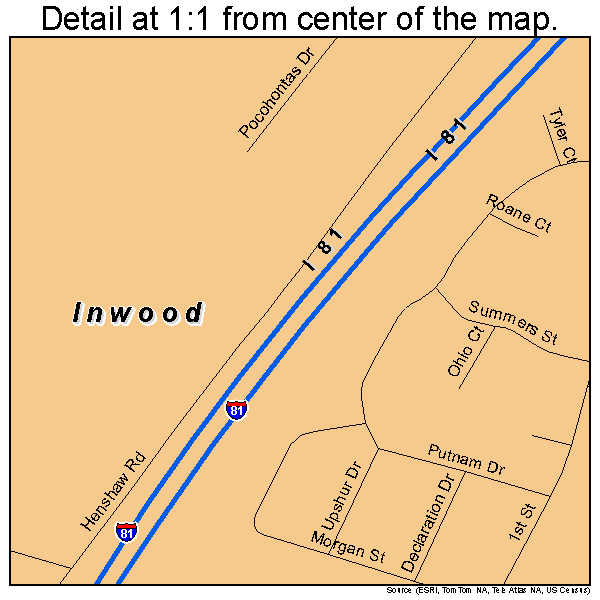 Inwood, West Virginia road map detail