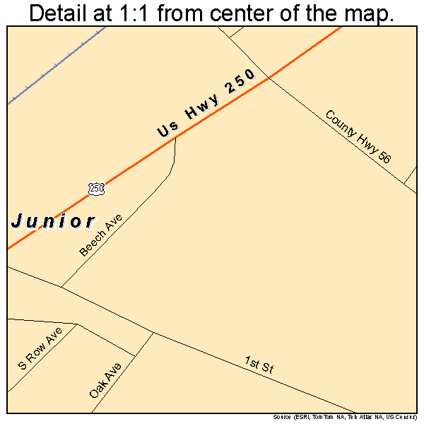 Junior, West Virginia road map detail