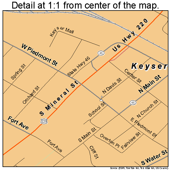 Keyser, West Virginia road map detail