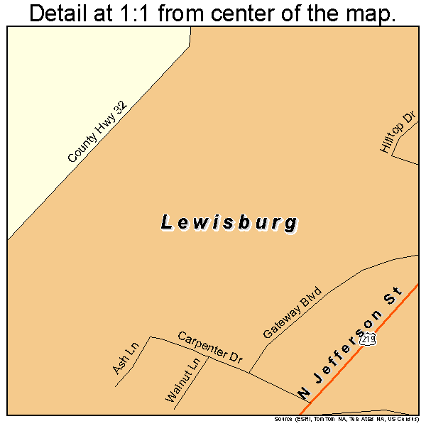 Lewisburg, West Virginia road map detail