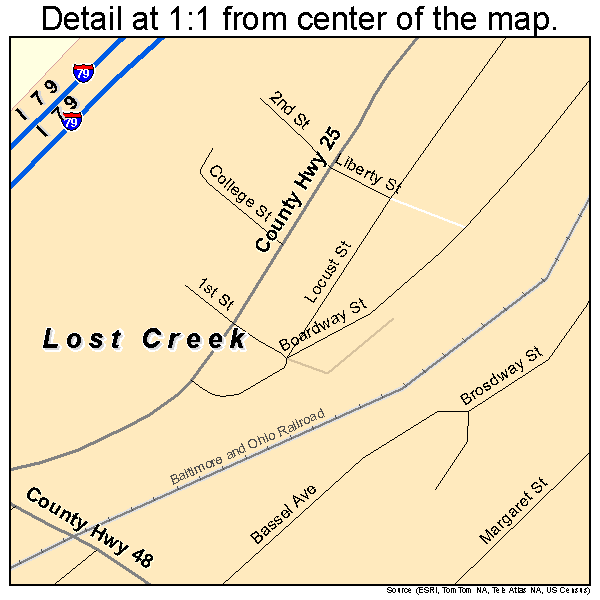 Lost Creek, West Virginia road map detail
