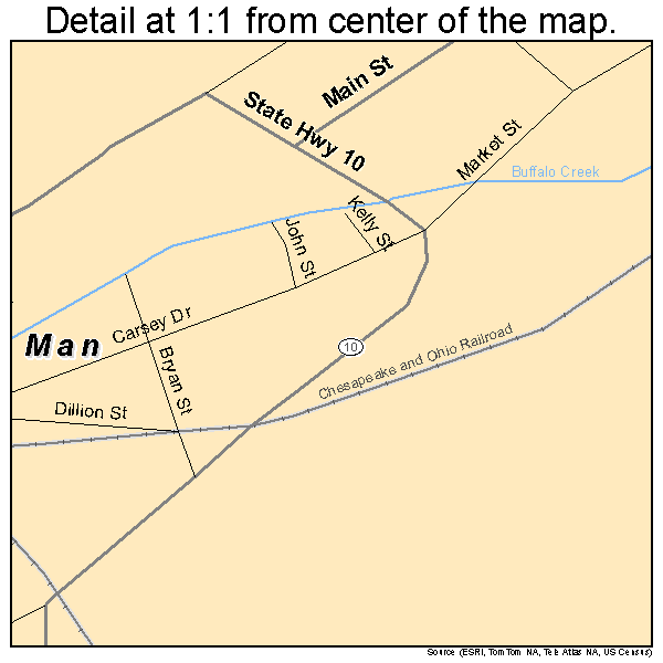 Man, West Virginia road map detail