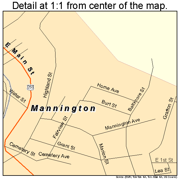 Mannington, West Virginia road map detail