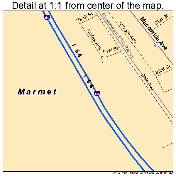 Marmet, West Virginia road map detail