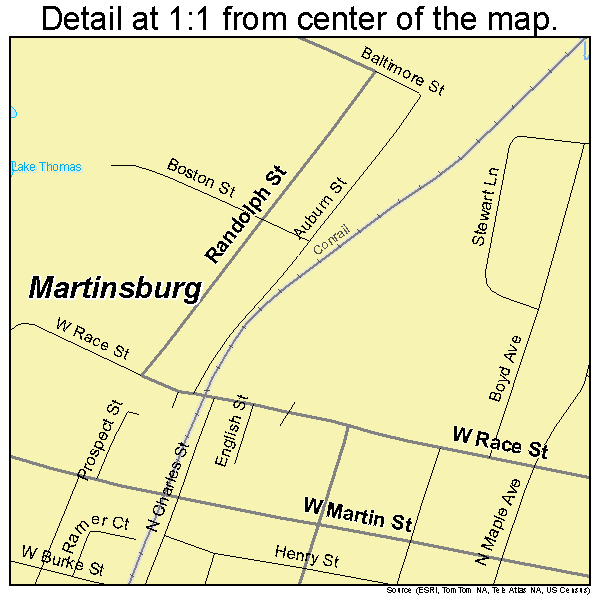 Martinsburg, West Virginia road map detail