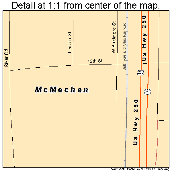 McMechen, West Virginia road map detail