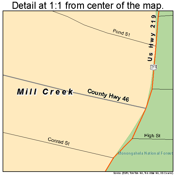 Mill Creek, West Virginia road map detail