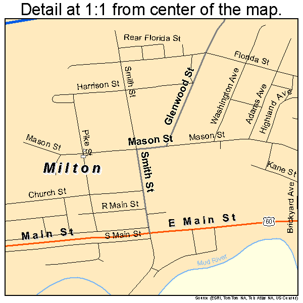 Milton, West Virginia road map detail