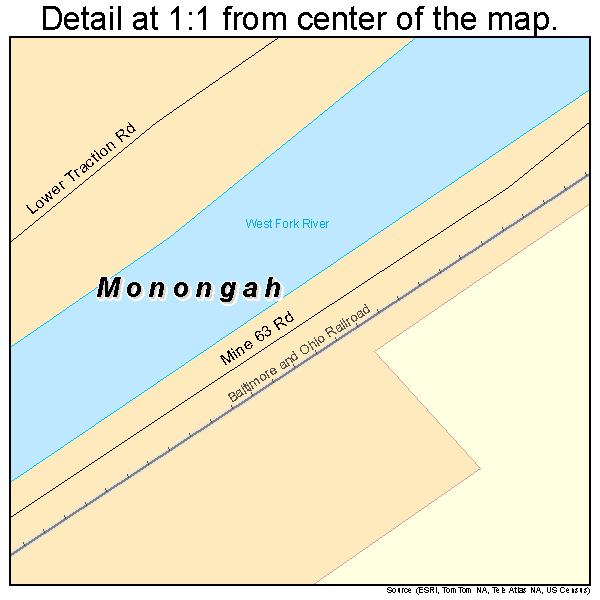 Monongah, West Virginia road map detail